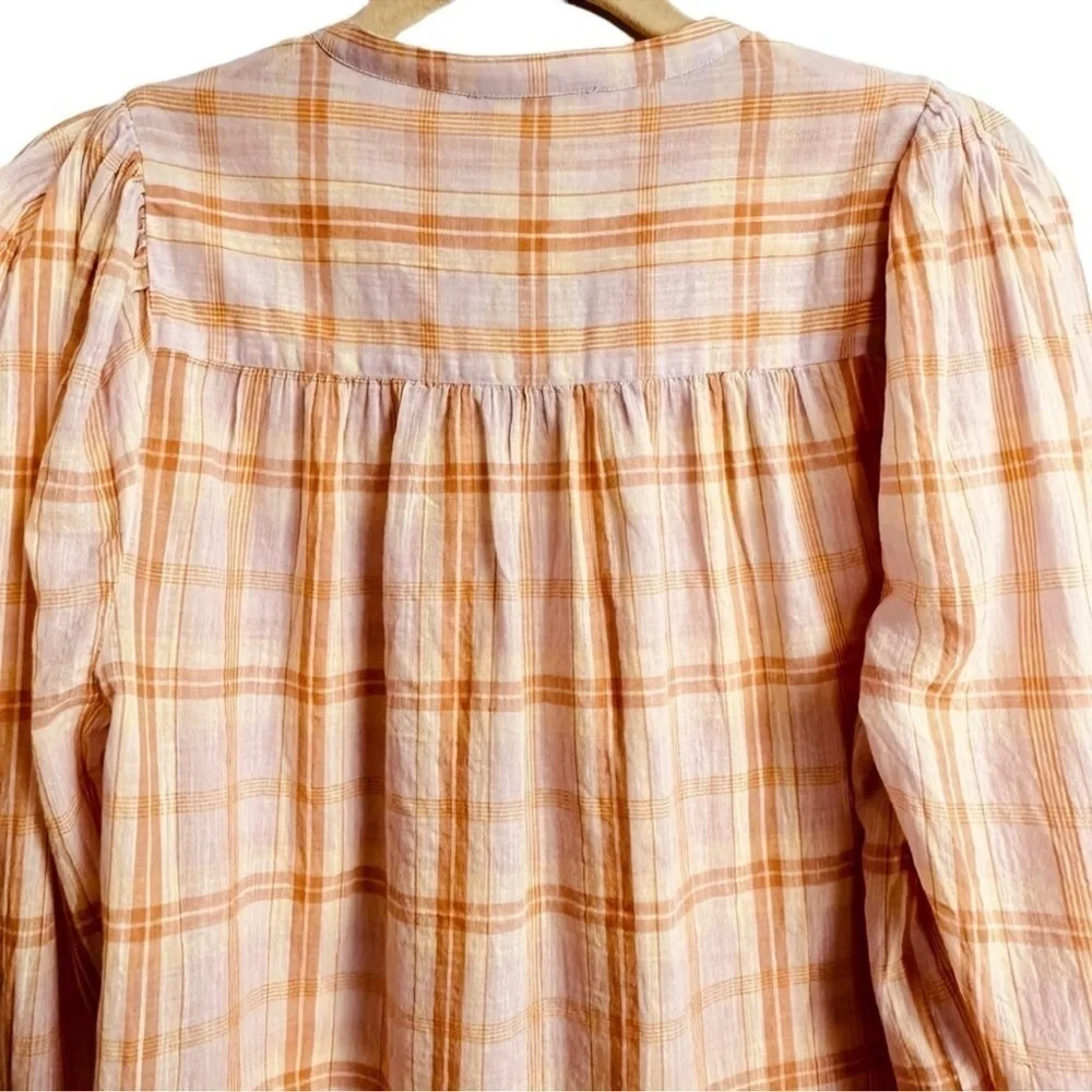Ulla Johnson Nour Blouse Plaid Lilac Cotton Puff Sleeve Top 6